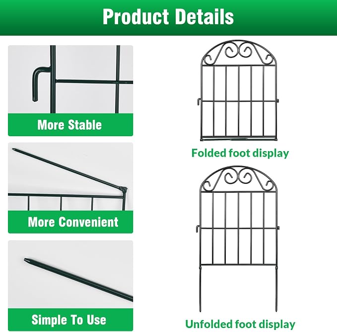 ADAVIN 20 Panels Collapsible Garden Fence Animal Barrier, 20 Ft(L) x 24 in(H) Black Rustproof Metal Wire Panel Border for Dogs Rabbits, Flower Edging for Landscape Patio Yard Outdoor Decor, Arched