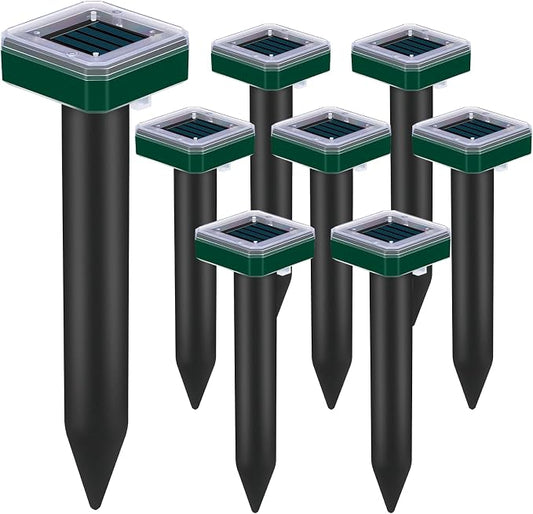 8 Pack Mole Repellent Solar Powered for Lawns Snake Repellent for Yard Rodent Repellent Gopher Groundhog Vole Ultrasonic Spike Outdoor Waterproof Sonic Burrowing Animals Deterrent Stakes
