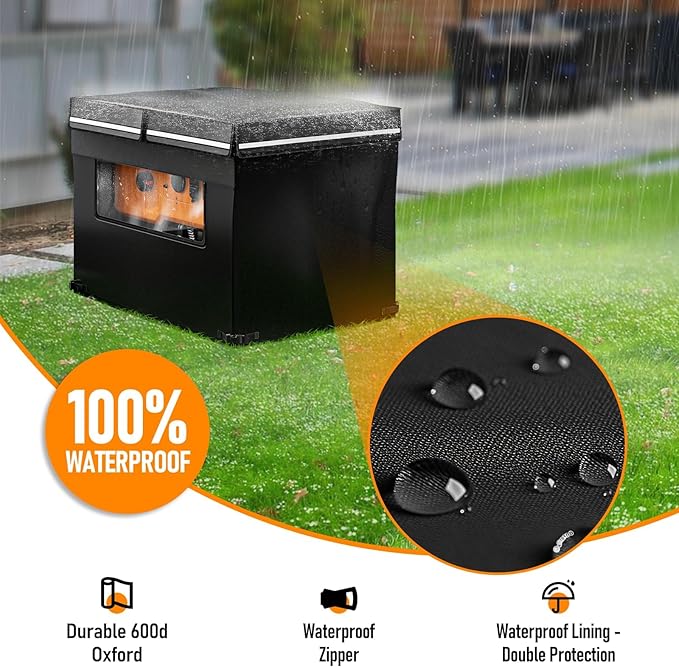 Generator Cover While Running, 32"L x 24"W x 24"H Heavy Duty Outdoor Waterproof Generator Covers, Fits Most 5,000-15,000 Watt Generators, Tear Resistant, All-Weather Protection, Black