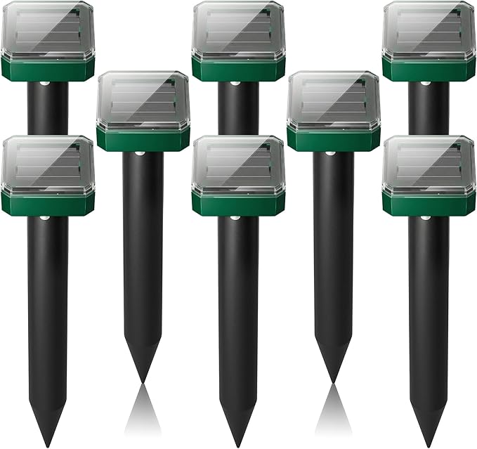 8 Pack Mole Repellent Solar Powered, Gopher Repellent Ultrasonic for Lawns, IP65 Waterproof Mole Deterrent for Yard, Outdoor Pest Control for Groundhog, Vole, Armadillo, Chipmunk, Snake