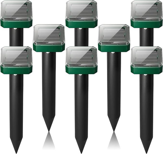 8 Pack Mole Repellent Solar Powered, Gopher Repellent Ultrasonic for Lawns, IP65 Waterproof Mole Deterrent for Yard, Outdoor Pest Control for Groundhog, Vole, Armadillo, Chipmunk, Snake