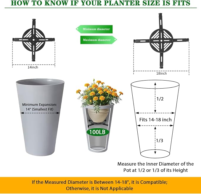 Adjustable Plant Risers for Inside Pots-100lb Heavy Duty Metal Plant Riser with Rubber Feet, Easy Assembly, Fits Round/Square/Tapered Pots, Indoor Outdoor Use(Adjustable Size Range:14-18"- 2Pack)