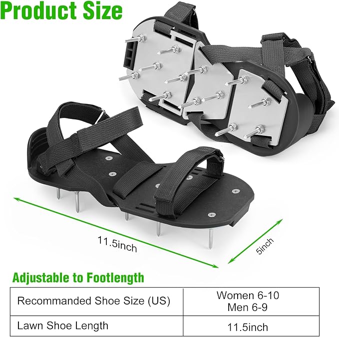 Lawn Aerator Shoes for Grass - Pre-Assembled Grass Aerator Shoes for Lawn - Soil Yard Aerator Tool for Aerating Patio Garden, Black