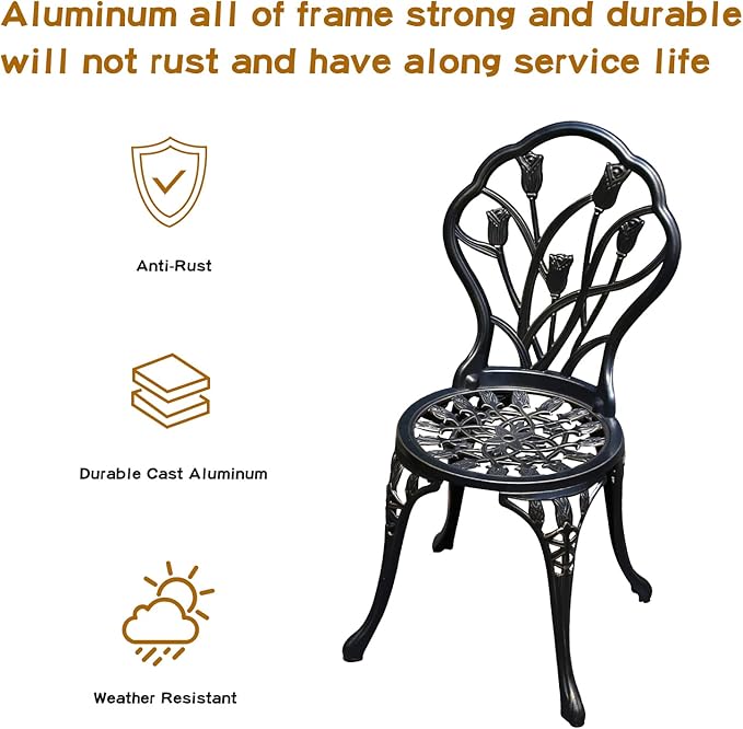 JARDIN DE CENTENNIAL Patio Bistro Set.Rust-Resistant Cast Aluminum Bistro Table Set with Umbrella Hole for Backyard (Tulip Copper)