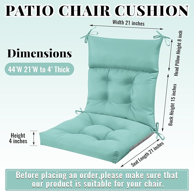 Sintuff 2 Pcs 44 x 21 x 4 Patio Chair Cushions Outdoor Chair Cushion Seat/Back Tufted Pillow with Ties Water Resistant Replacement Indoor Patio Furniture Outdoor Furniture (Solid Color,Light Green)