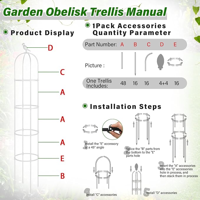 Sadnyy 4 Pack 6 ft Garden Obelisk Trellis for Climbing Plants Outdoor- Heavy Duty Rustproof Metal Pipe with Plastic Coated Plant Trellis for Clematis Grape Pea Vines Tomatoes Cucumbers Flowers(White)