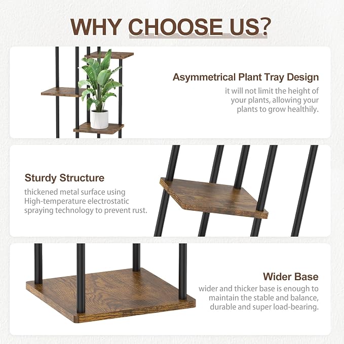 Oppro Plant Stand Set of 2, Tiered Metal Wood Corner Planter Stands Flower Shelf for Indoor Outdoor Plants