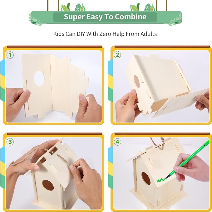 ILHSTY 18 Pack Large Paintable DIY Wooden Bird Houses Kits for Kids, Kids Crafts Wood Houses for Crafts Class Parties Birthday, DIY Crafts and Art Birdhouse Kits for Children to Build and Design（18）