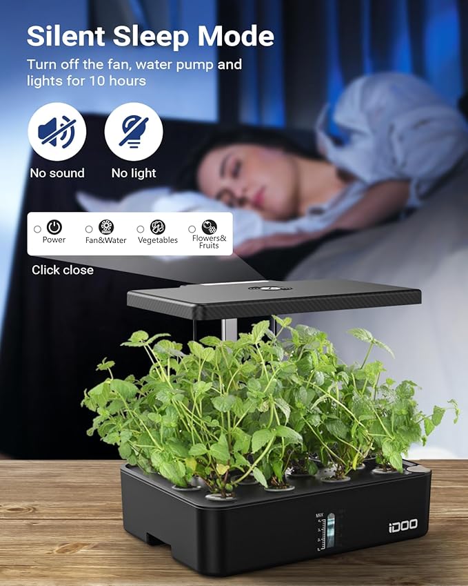 iDOO Mothers Day Gifts, Hydroponics Growing System Kit 12Pods, Indoor Herb Garden, with LED Grow Light, Built-in Fan, Auto-Timer, Adjustable Height Up to 11.3", for Home School Office, Gifts for Women