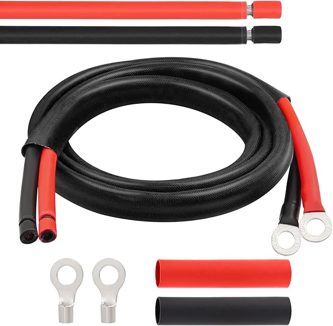 MOOKEERF Solar Battery Cable - 8 Gauge 5FT Power Inverter Cable with PV Flame Retardant Protective Sleeving Connect Battery and Charge Controller for Solar Panel Automotive RV Motorcycle Marine
