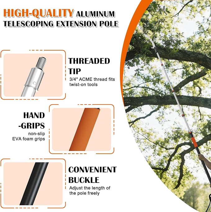 Buyplus 26FT Reach Pole Saws for Tree Trimming, Pole Saw with 5-20FT Telescoping Extension Pole, Pruning Saw with 24" 3X Detachable Saw, Non-Slip Handle, Tree Trimmer for Garden Yard Palms Shrubs