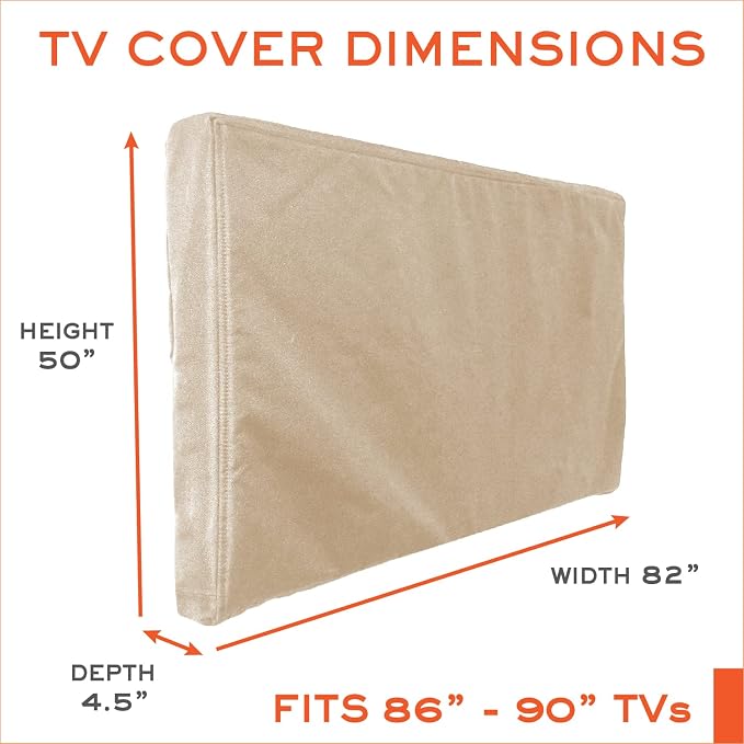 Bozzcovers Outdoor TV Cover 86-90 inch - with Zipper, Weatherproof, Waterproof 360 Degrees Protection, Soft Non Scratch Interior - Beige