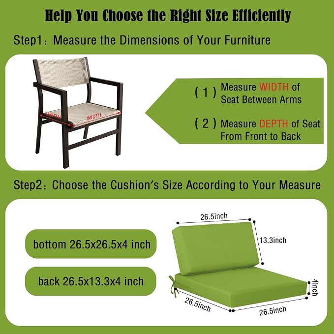 idee-home Outdoor Chair Cushions for Patio Furniture, Outdoor Seat Cushion | Waterproof Hampton Bay Deep Seat Replacement Couch Cushions for Garden Backyard Deck 26.5 x 26.5 Green