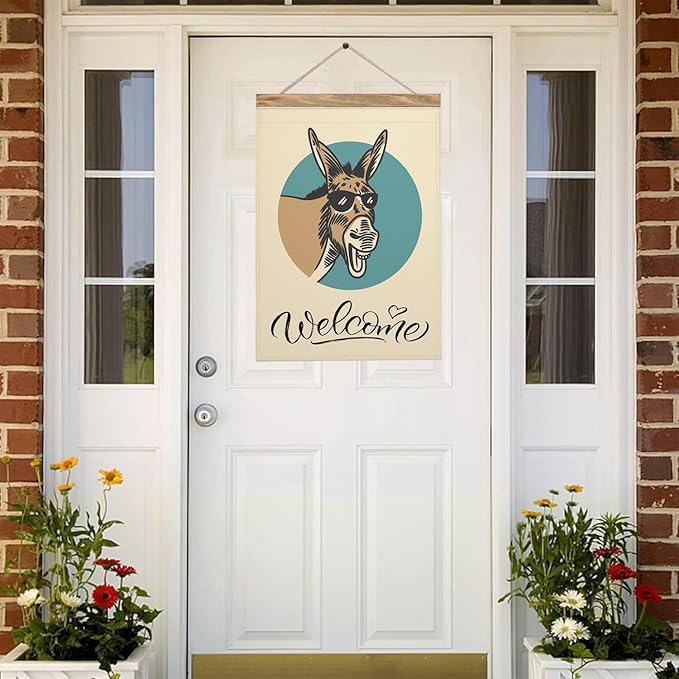 Mugod Funny Donkey Garden Flag 12.5x18" Vertical Double Sided, Donkey With Sunglasses Happy Wildlife Yard Garden House Flag for Outdoor Indoor Decoration
