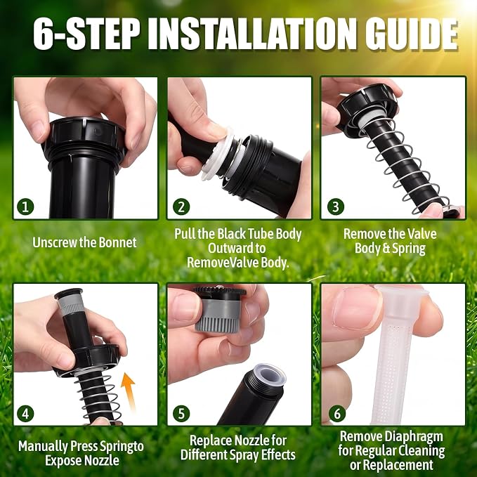 8 Pack Pop up Sprinkler Heads Compatible with 1800 Series, 4 Inch Underground Spray Head with 5 Replacement Nozzles, 0-360° Adjustable Sprinkler Head for Lawn Yard Garden Planter Bed
