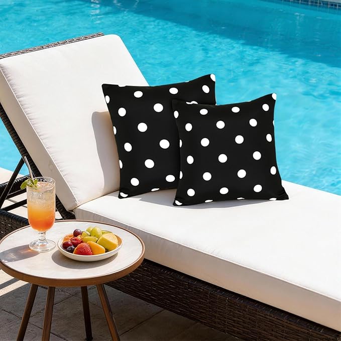 SquarePie Pack of 2 Outdoor Pillow Covers, Waterproof Decorative Throw Pillowcase Shell, Garden Cushion Shams Cases for Spring Patio Couch Balcony Bench,18x18 inch Black Polka Dot