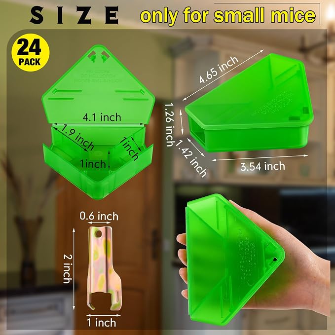 Qualirey 24 Pcs Mice Station with Key Triangle Mouse Station Lockable Reusable Bait Box, Enclosed Design for Indoor and Outdoor Use, Suitable for Small Mice (Translucent Green)