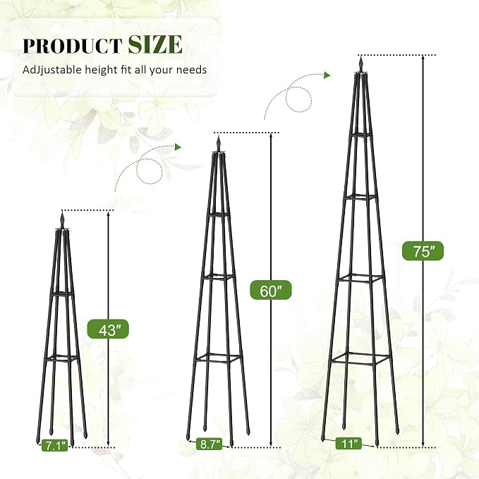 Alisisfores 6 FT Obelisk Trellis for Climbing Plants,Garden Trellis with Extra Thickened Plastic-Coated Metal Pipes, Outdoor & Indoor Garden Support for Potted Plants, Black