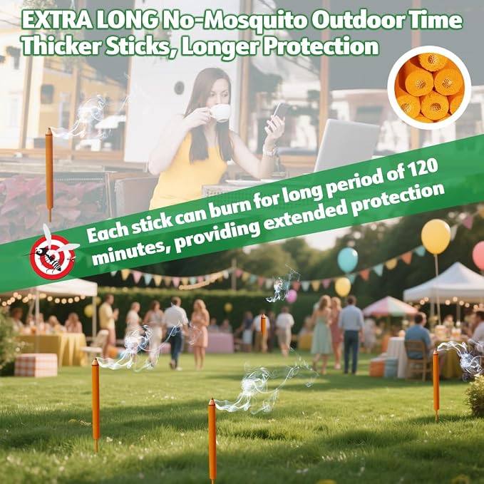Extra Large Mosquito Repellent Sticks 24 Pack, Natural Citronella Oil Outdoor Patio Indoor Use Long-Lasting 2-Hour Burn Time, Insect & Pest Repellers