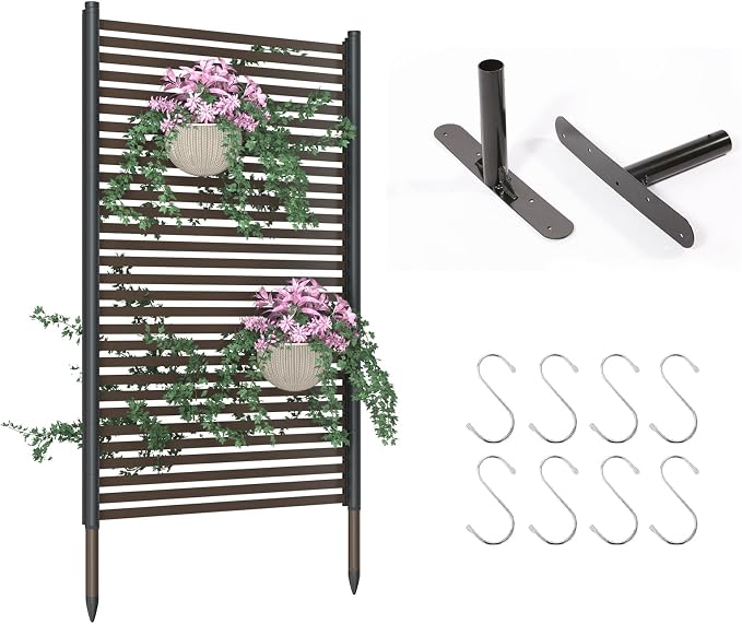 BUKLIYN Outdoor Privacy Screens - Length: 43in, Height: 70.8in Exterior Metal Privacy Patio Screen Panel,PE-Coated Steel Pipe and Slats for Brown，Perfect to Hide Trash Cans （1-Panel