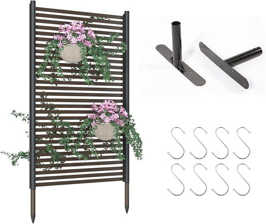 BUKLIYN Outdoor Privacy Screens - Length: 43in, Height: 70.8in Exterior Metal Privacy Patio Screen Panel,PE-Coated Steel Pipe and Slats for Brown，Perfect to Hide Trash Cans （1-Panel