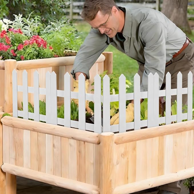 DOITOOL White Picket Fence Garden Border, Wood Decorative Garden Fence Animal Barrier Landscape Fencing Border for Dogs, Flower Bed, Yard and Patio Outdoor Decor (Total Length: 120cm, Height: 30cm)