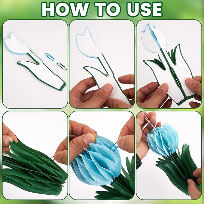 OBBOLO 12 Pcs Tulip Honeycomb Decorations, Spring Decorations for Office, Spring Table Decor, Tulip Party Decorations, Spring Centerpieces for Tables for Mothers Day Spring Party, Womens Day