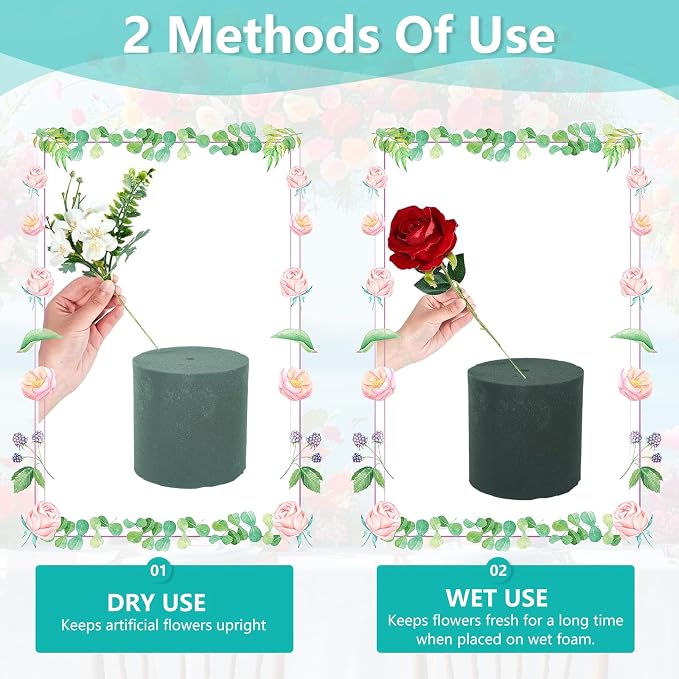 24 Set Plastic Cylinder Planter Box 4 x 4 Inch Flower Boxes for Arrangements White Round Plastic Flower Box with Removable Foam Blocks Liner for Centerpiece Home Wedding Garden Decor (Classic)