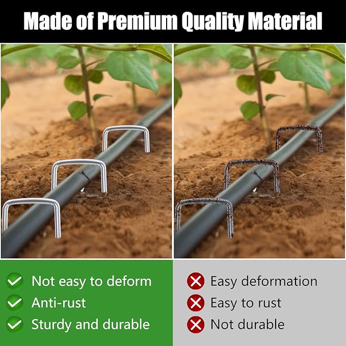 FEED GARDEN 4 Inch Galvanized Landscape Staples, 12 Gauge Anti-Rust Garden Stakes, Weed Barrier Stakes 500 Pack