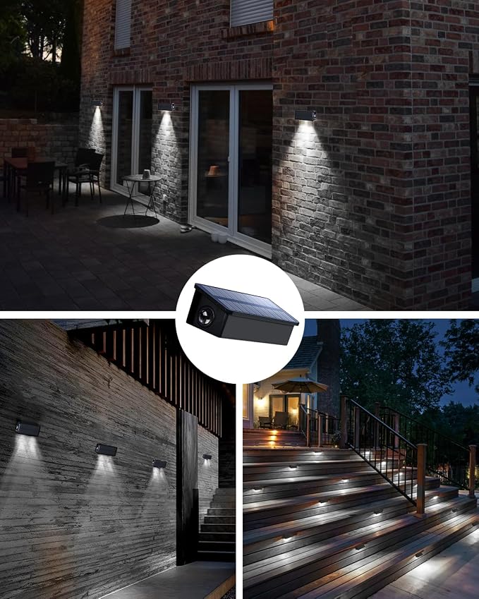 Fence Lights Solar Powered Outdoor Waterproof Outside Wall LED Landscaping Lamp 12 Pack for Yard, Deck, Patio, Rail, Garage, Pool, Balcony, Energy Efficient Cool White Safety and Ambiance,Easy Install