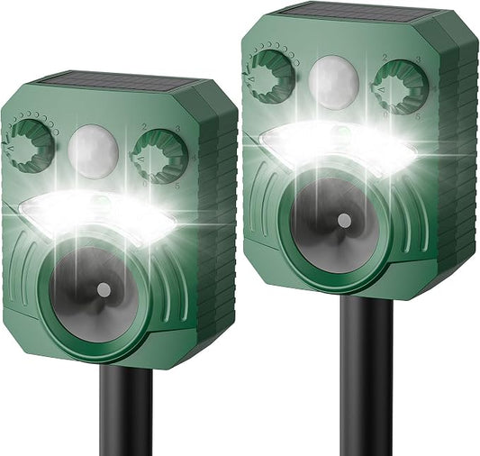 Cat Repellent Outdoor Deer Repellent Device Dog Repeller Solar Animal Repellent Ultrasonic Squirrel Repeller Waterproof with Flashing Light Motion Activated Sensor 2 Pack (2 Pack Dark Green)