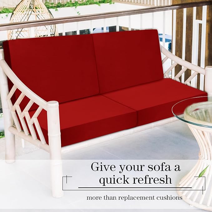 Newwiee 8 Pcs Stretch Patio Outdoor Cushion Covers Replacement for 4 Backrests and 4 Patio Cushions Covers, Waterproof Couch Sofa Slipcover Furniture Protector, Thin Fabric Breathable(Wine Red)