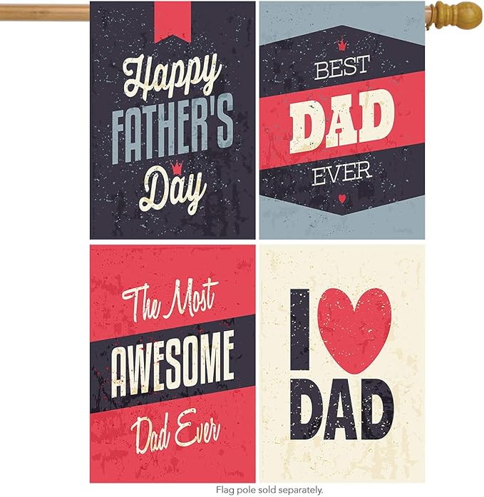 Wamika Happy Father's Day Vintage Super Dad Double Sided House Flag Garden Banner 28" x 40", Love The Best Awesome Dad Father Garden Flags for Anniversary Yard Outdoor Decoration