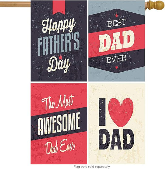 Wamika Happy Father's Day Vintage Super Dad Double Sided House Flag Garden Banner 28" x 40", Love The Best Awesome Dad Father Garden Flags for Anniversary Yard Outdoor Decoration