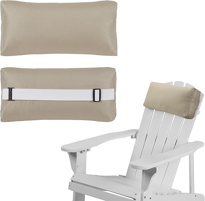Chaise Lounge Head Pillow, 2 Pack Outdoor Patio Pillows with Adjustable Strap, Lounge Head Resting Pillow for Recliner Beach Pool Lounger Office Chair(Khaki,Water Resistant)