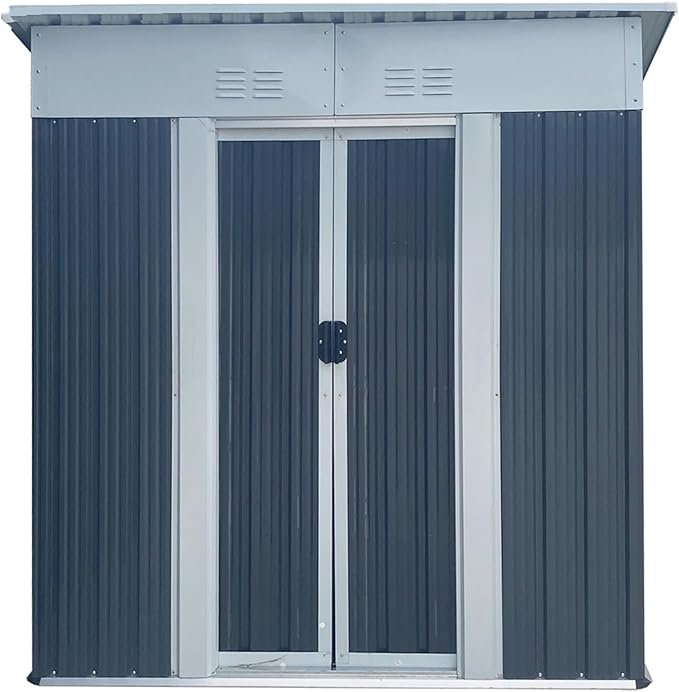 YOPTO 5x3FT Storage Shed with Sliding Lockable Door,Metal Outdoor Tool House W/Sloped Roof,All Weather Waterproof,for Backyard,Patio,Lawn,Garden,Grey