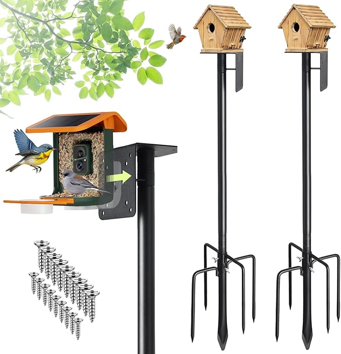 2 Pack 102" Heavy Duty Bird Feeder Pole, 1" Steel Adjustable Outdoor Stand with 5-Prong Anti-Tip Base, Universal Mount for Hummingbird Feeder & Bluebird House, Easy Setup