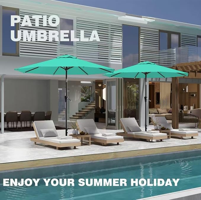 AreShark 10 FT Patio Umbrella for Outdoor, Outdoor Table Umbrella with Push Button Tilt and Crank, Outdoor Patio Umbrellas with 8 Sturdy Ribs for Market, Garden, Pool (Aqua Sky)