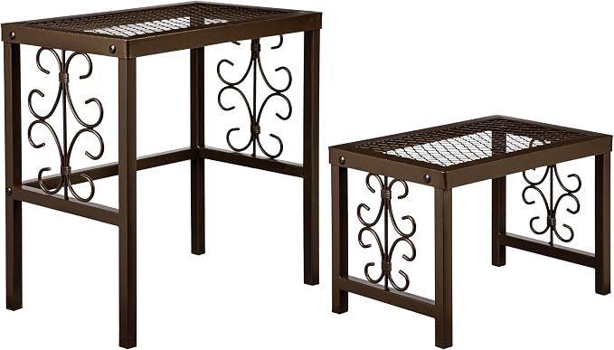 Evergreen Garden Nesting Plant Stands Indoor/Outdoor, Metal Plant Stand for Patio, Porch, Garden, Corner Plant Stands for Indoor Plants (Montebello, Set of 2)