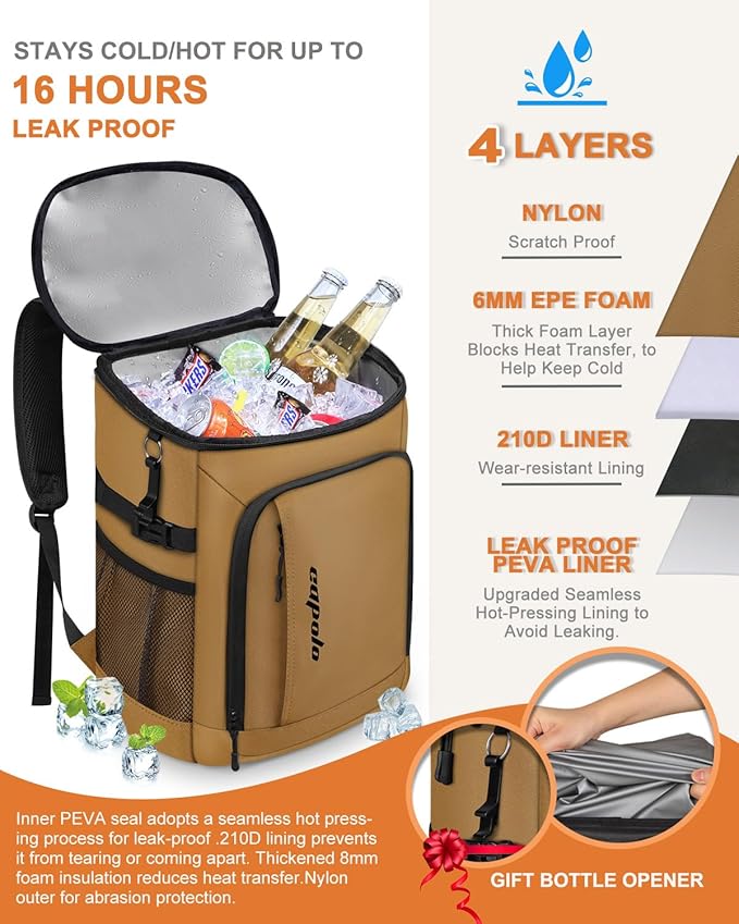 Capolo Cooler Backpack Insulated Waterproof for Women Men,36/45 Cans Lunch Backpack Coolers Leak Proof Soft Cooler Bag Ice Chest for Camping Beach