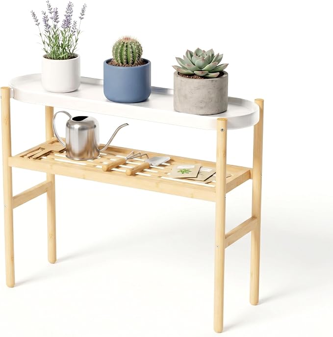 APRTAT Bamboo Plant Stand Indoor, 2 Tier Tall Plant Storage Stand Table Top for Multiple Plants, Window Plant Shelf Table Plant Rack for Balcony Garden Living Room Indoor Outdoor Home 2-Tier-8 Pot-Nature