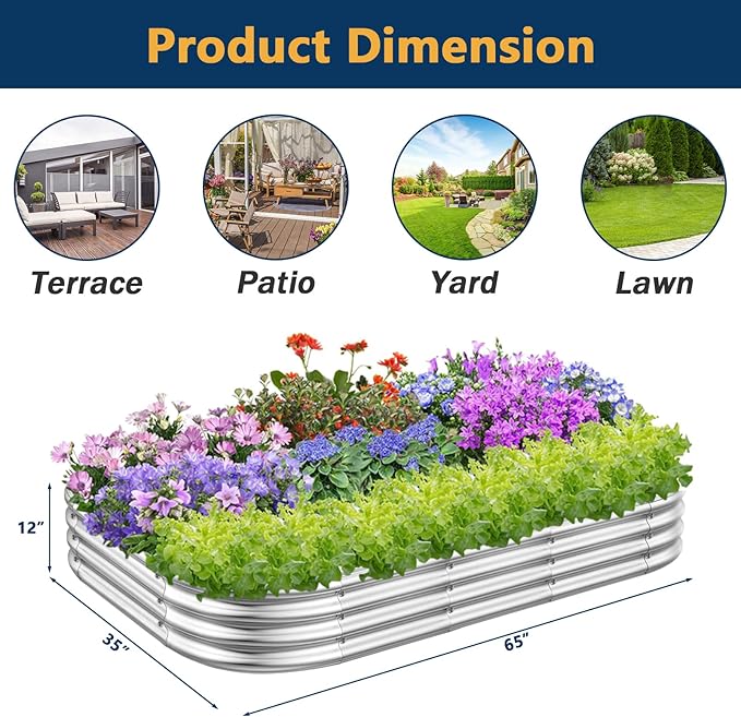 RAYKEEP Galvanized Raised Garden Beds, Outdoor Raised Garden Boxes, Oval Large Bottomless Metal Elevated Garden Bed Planter Box for Vegetables, Fruits, Flower (1pcs, 5x3x1 ft)