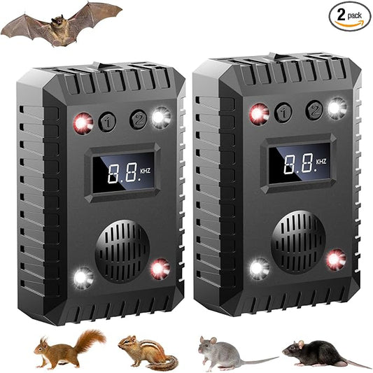 2026 Ultrasonic Rodent Repellent for Car Engines, Battery Powered Plug in Mouse Repellent with LED Strobe Light, Under Hood Rat Mice Bat Squirrel Pest Deterrent for Vehicle Garage Attic, 2 Pack