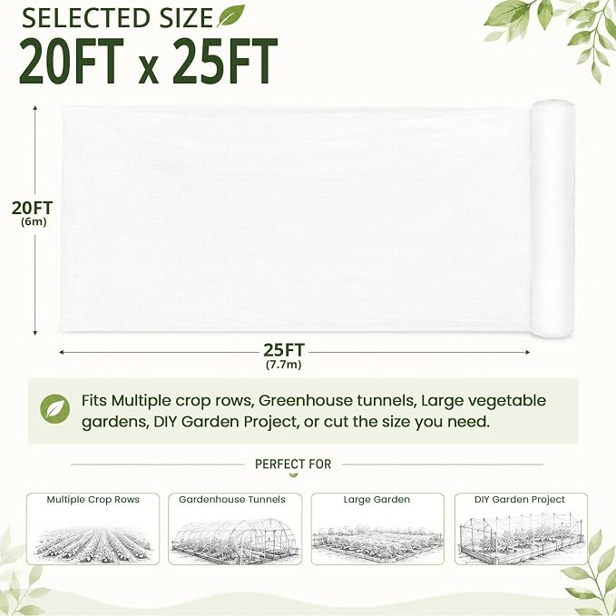 20x25Ft Garden Netting, Fine Mesh Insect Netting for Plant Protection | Mosquito Bug Bird Barrier Mesh Cover Insect Barrier for Raised Beds, Greenhouses Vegetables Fruits Flowers Raised Bed