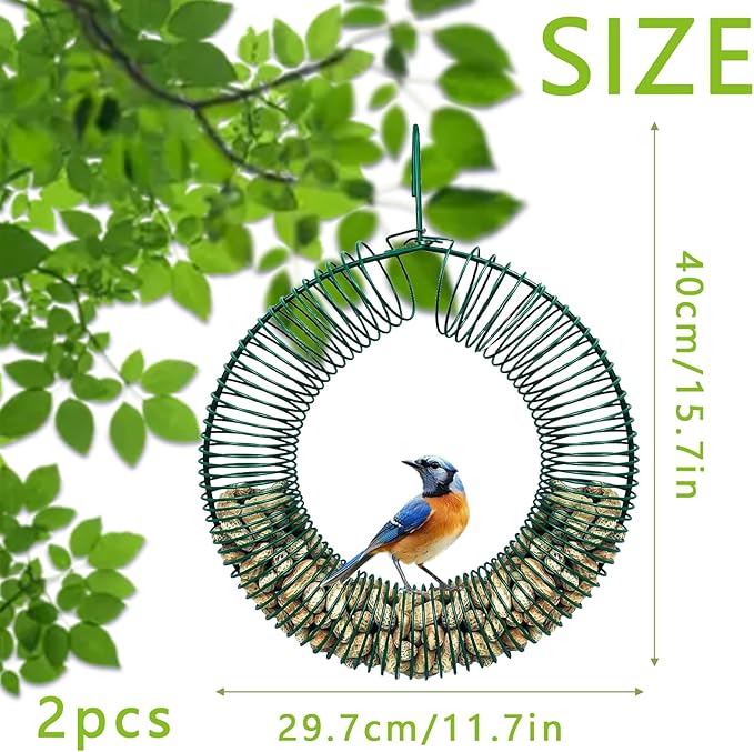 2 Pack Peanut Bird Feeder, Hanging Feeder Round Metal Whole Wild Bird Feeder with Hanging Hook for Outdoor Birds and Squirrels Feeding Rust & Proof