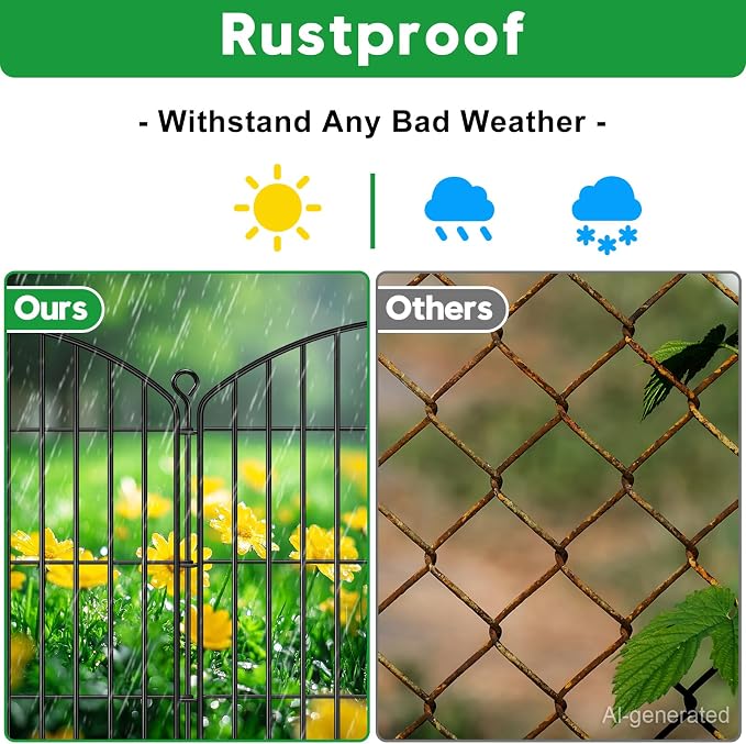 Decorative Garden Fence 32in (H) x 22ft (L), Arched Rustproof Metal No Dig Fence for Dogs & Rabbit, Ornamental Animal Barrier for Flower Beds, Border Panels Fencing for Yard & Patio Outdoor Decor