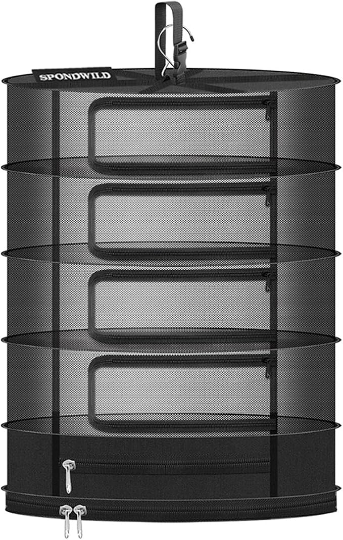 Herb Drying Rack Hanging Mesh, Small 5 Layer Plant Drying Rack with Door Type Zipper & Closed Storage Compartment for Folding Basket Dryer Fiting in Grow Tents,Garden Outdoor