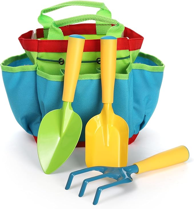 Cididu 8PCS Kids Garden Tools Set, Boys Girls Gardening Kit Tools Including Watering Can, Spray Bottle, Tote Bag, Trowel, Rake, Outdoor Garden Toy Gift for Beach