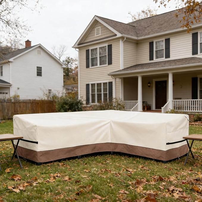 okcool Outdoor Sectional Cover,L-Shaped Patio Furniture Covers for 6-Seater Outdoor Sectional Furniture Couch 110"(85''L) x 32''D x 31''H, Beige & Brown