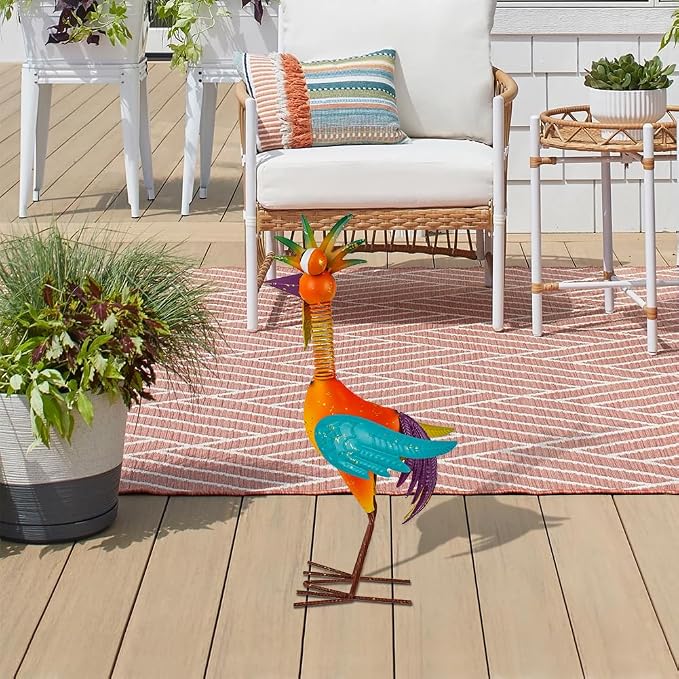 Metal Wacky Rooster Garden Statue, Rooster Decor Yard Statue Decorations Outdoor, Chicken Yard Art for Outside, Patio, Backyard, Lawn (Orange)